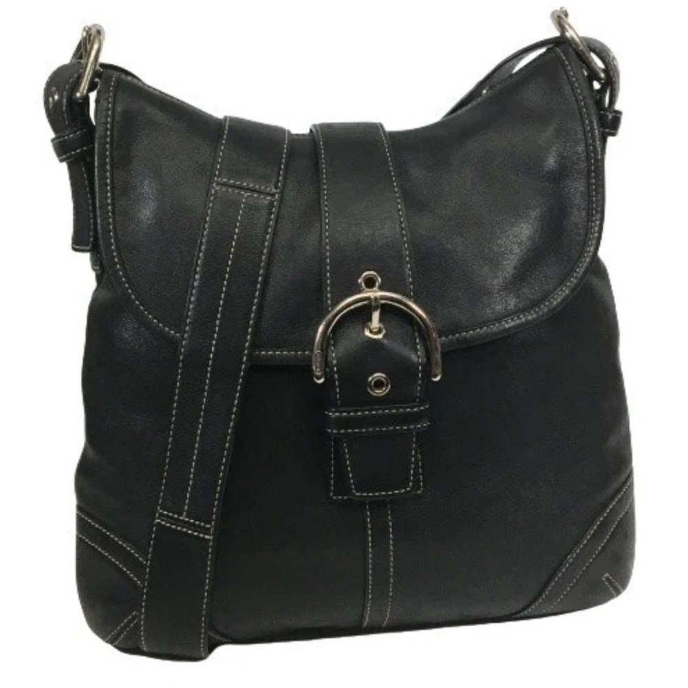 Coach Soho Flap Crossbody Bag Black Leather Convertible Shoulder Hobo #9480 Vtg